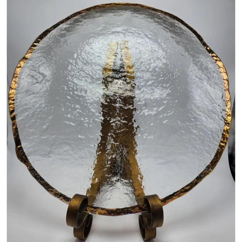 Glacier IVV Glass Charger Chop Plate Italy (Hand Decorated 10k Rim) READ!!!!